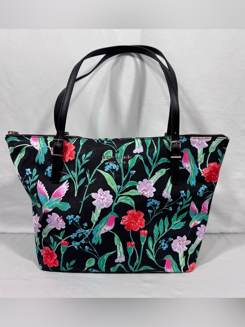 Kate Spade Hummingbird Floral Nylon Tote Black